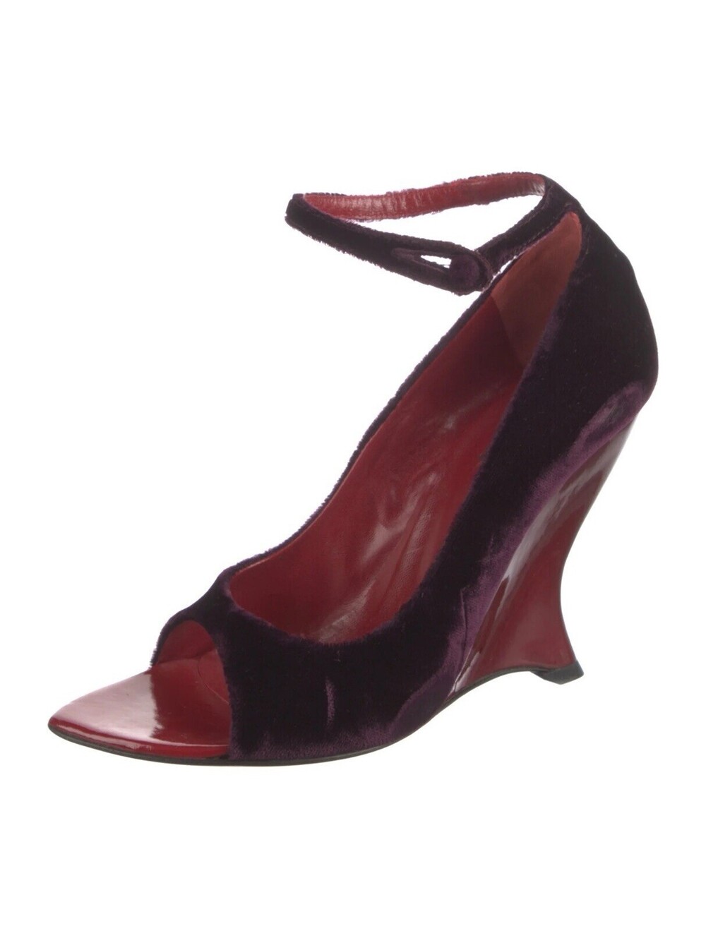 Tom Ford for Yves Saint Laurent F/W 2004 Red Velvet Black Wedge Heels 37.5
